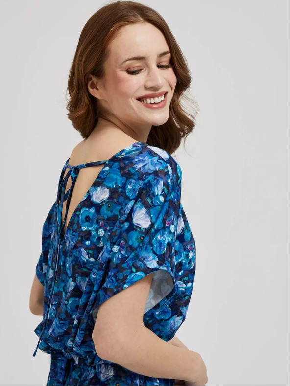 Moodo Синя макси рокля с тропическа шарка Moodo