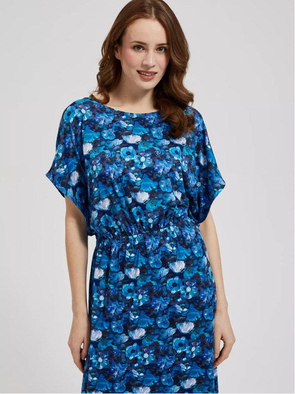 Moodo Синя макси рокля с тропическа шарка Moodo