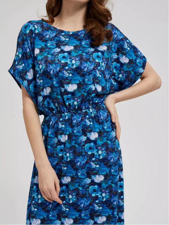 Moodo Синя макси рокля с тропическа шарка Moodo