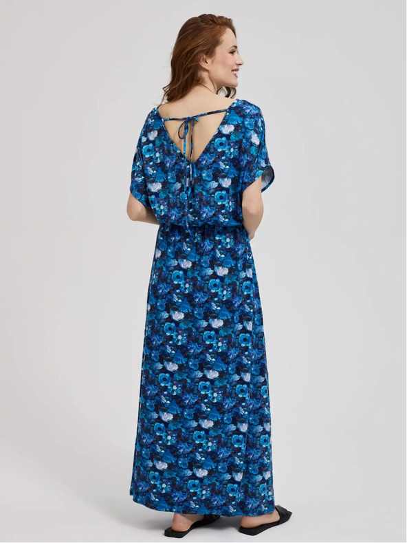 Moodo Синя макси рокля с тропическа шарка Moodo
