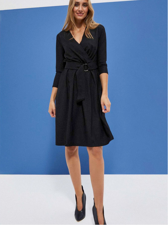 Moodo Черна дамска рокля с колан Moodo