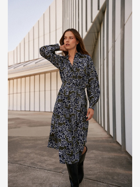 Moodo Зелена и синя дамска рокля с флорални мотиви Moodo