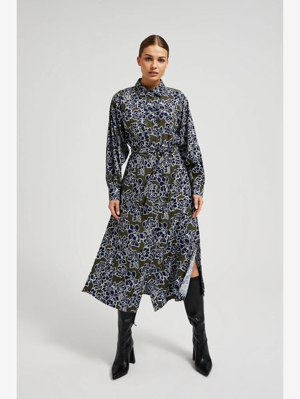 Moodo Зелена и синя дамска рокля с флорални мотиви Moodo