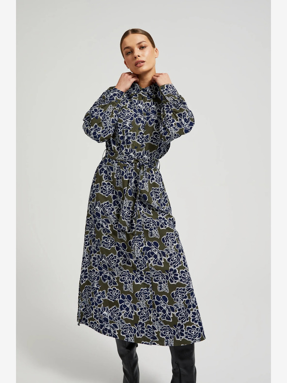 Moodo Зелена и синя дамска рокля с флорални мотиви Moodo