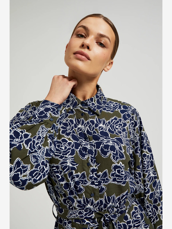 Moodo Зелена и синя дамска рокля с флорални мотиви Moodo