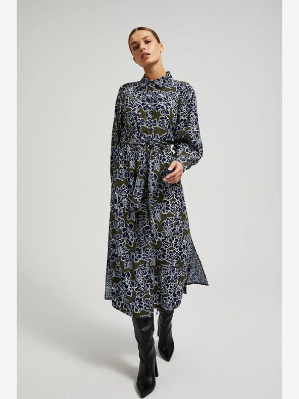 Moodo Зелена и синя дамска рокля с флорални мотиви Moodo