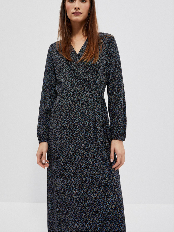 Moodo Черна дамска шарена миди рокля Moodo