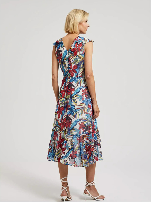 Moodo Червено-синя флорална миди рокля Moodo