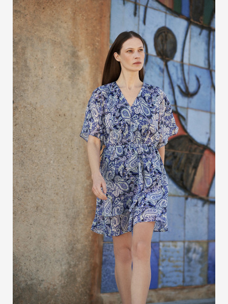 Moodo Синя шарена рокля с дължина до коляното Moodo