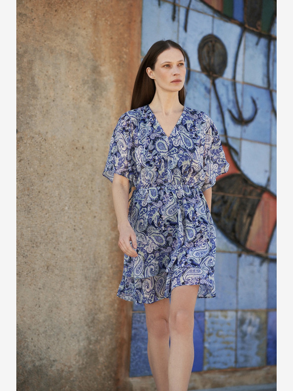 Moodo Синя шарена рокля с дължина до коляното Moodo