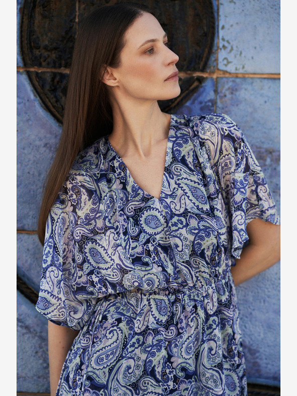 Moodo Синя шарена рокля с дължина до коляното Moodo