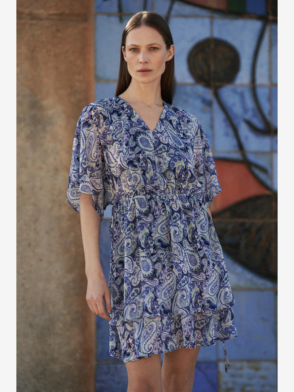 Moodo Синя шарена рокля с дължина до коляното Moodo