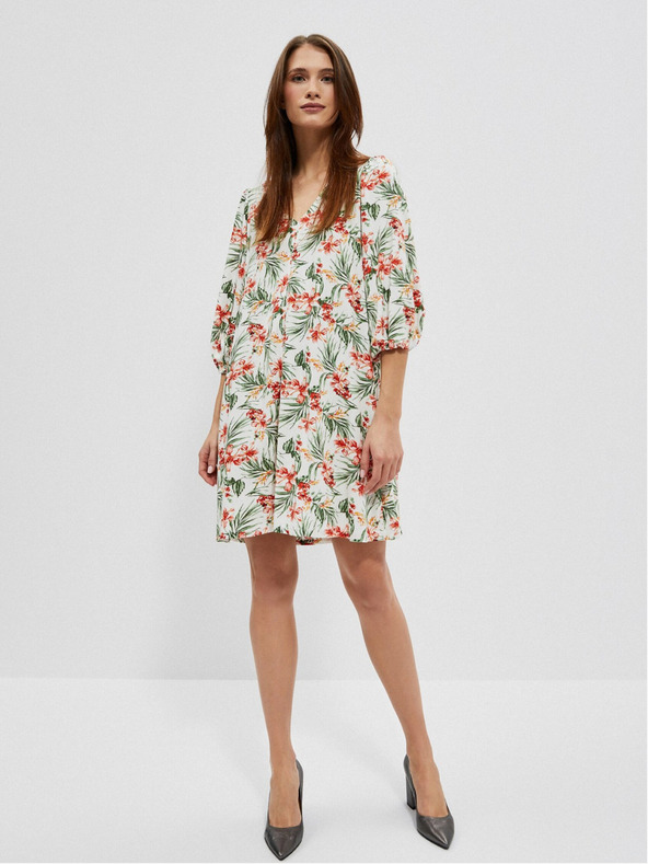 Moodo Бяла дамска шарена рокля Moodo