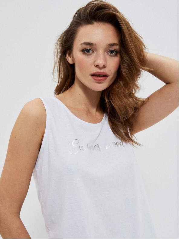 Moodo Бял дамски потник с надпис Moodo