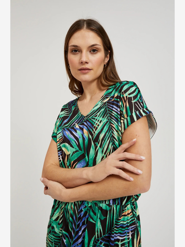 Moodo Тюркоазена и черна шарена миди рокля Moodo