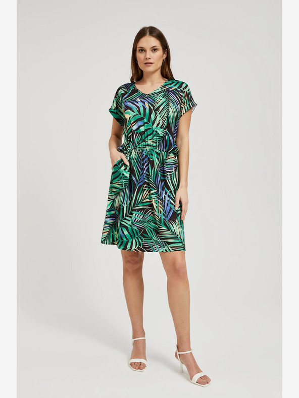 Moodo Тюркоазена и черна шарена миди рокля Moodo