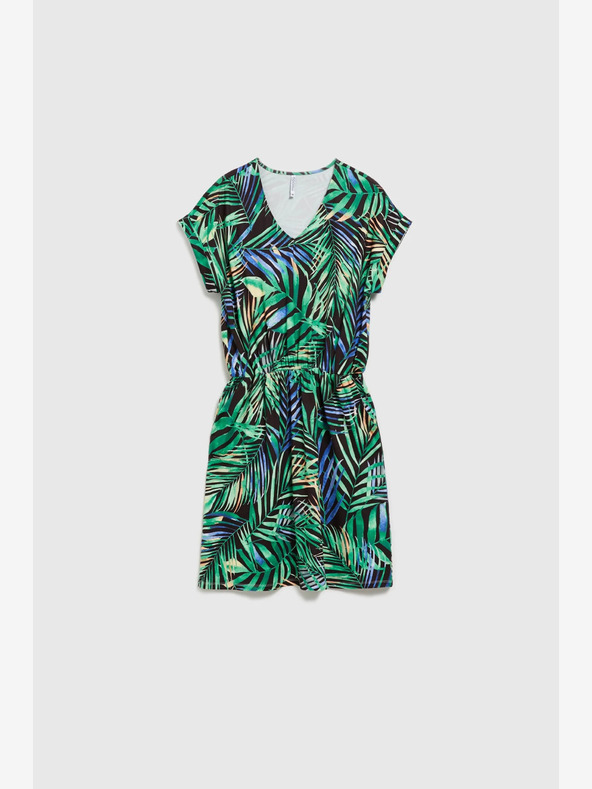 Moodo Тюркоазена и черна шарена миди рокля Moodo