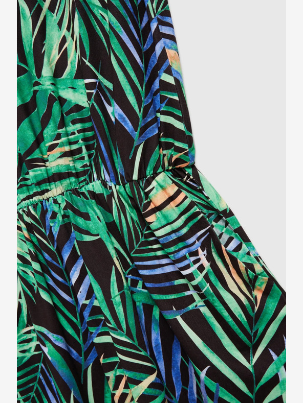 Moodo Тюркоазена и черна шарена миди рокля Moodo