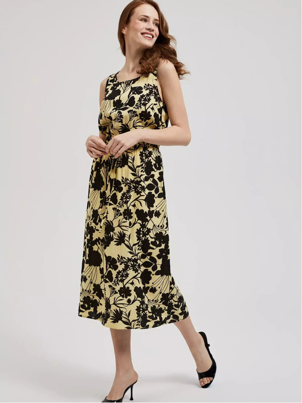 Moodo Жълта флорална миди рокля Moodo