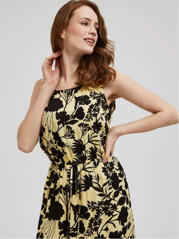 Moodo Жълта флорална миди рокля Moodo