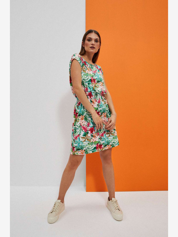 Moodo Зелено-бяла шарена рокля Moodo