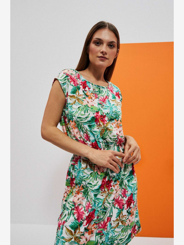 Moodo Зелено-бяла шарена рокля Moodo