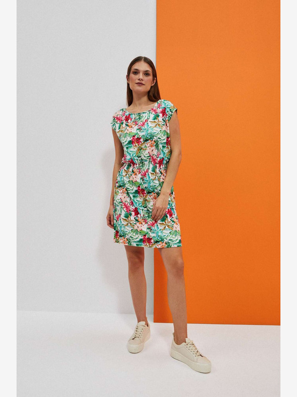 Moodo Зелено-бяла шарена рокля Moodo