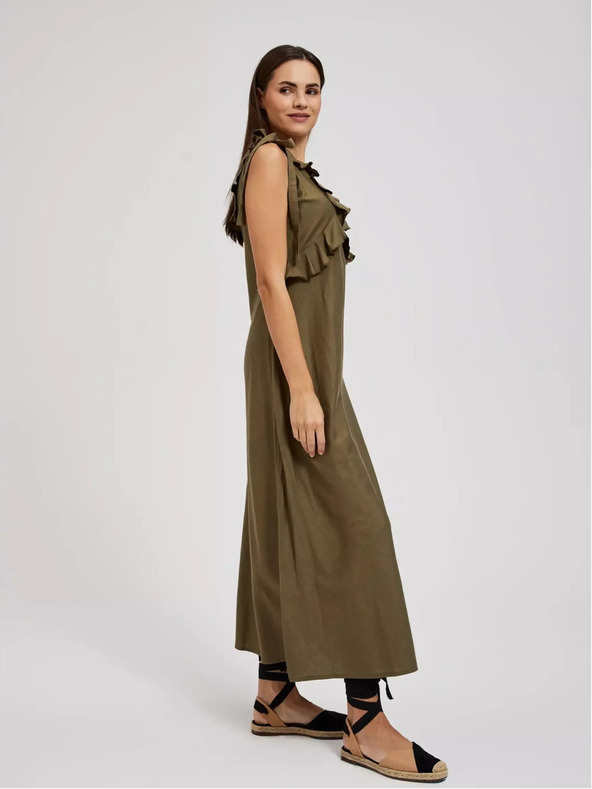 Moodo Зелена рокля от вискоза с волани Moodo