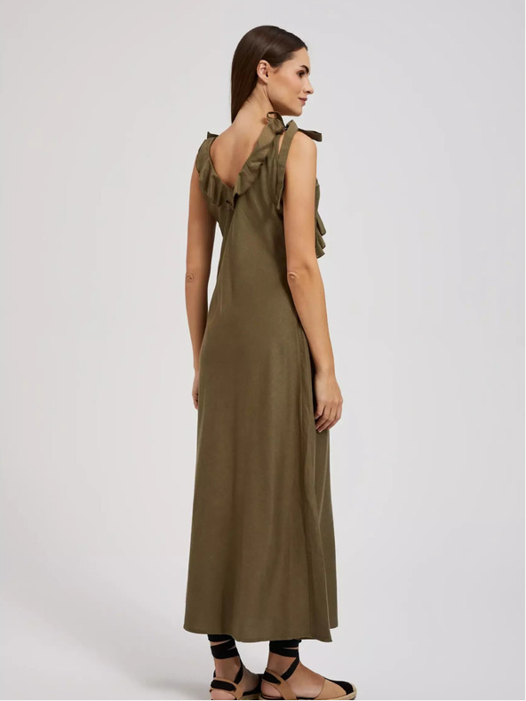 Moodo Зелена рокля от вискоза с волани Moodo