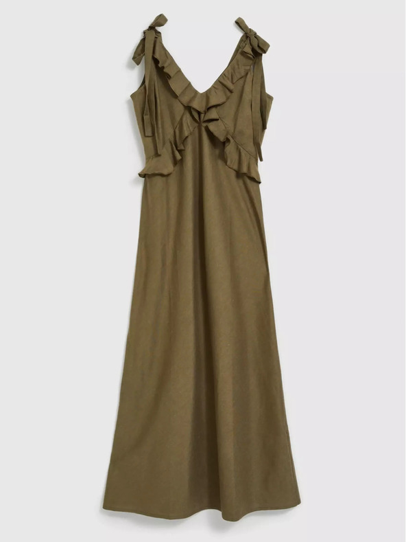 Moodo Зелена рокля от вискоза с волани Moodo