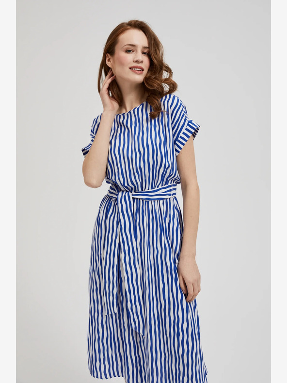 Moodo Синя раирана миди рокля Moodo