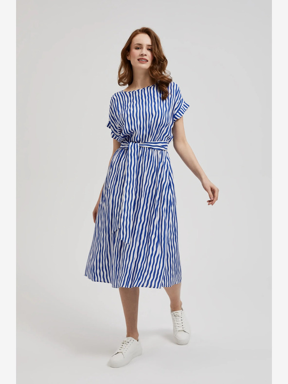 Moodo Синя раирана миди рокля Moodo