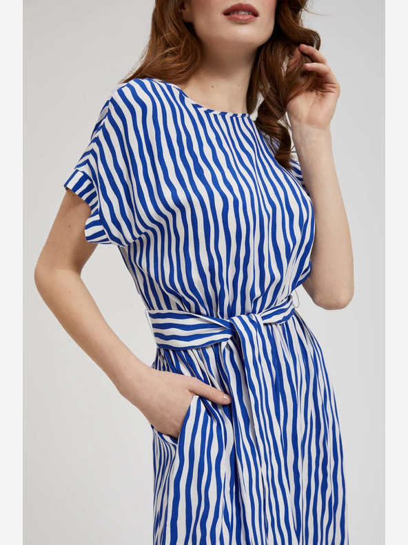 Moodo Синя раирана миди рокля Moodo