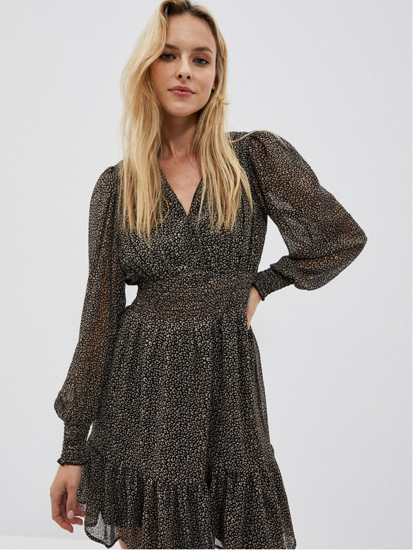 Moodo Черна дамска рокля с къдрички Moodo