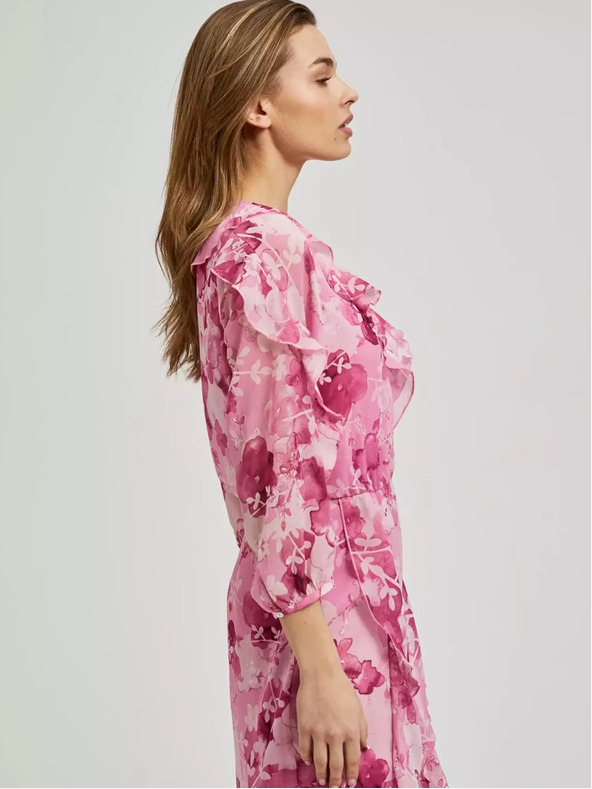 Moodo Розова флорална рокля с волани Moodo