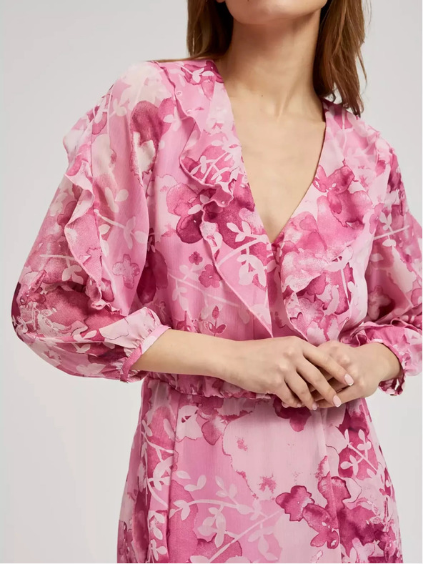 Moodo Розова флорална рокля с волани Moodo