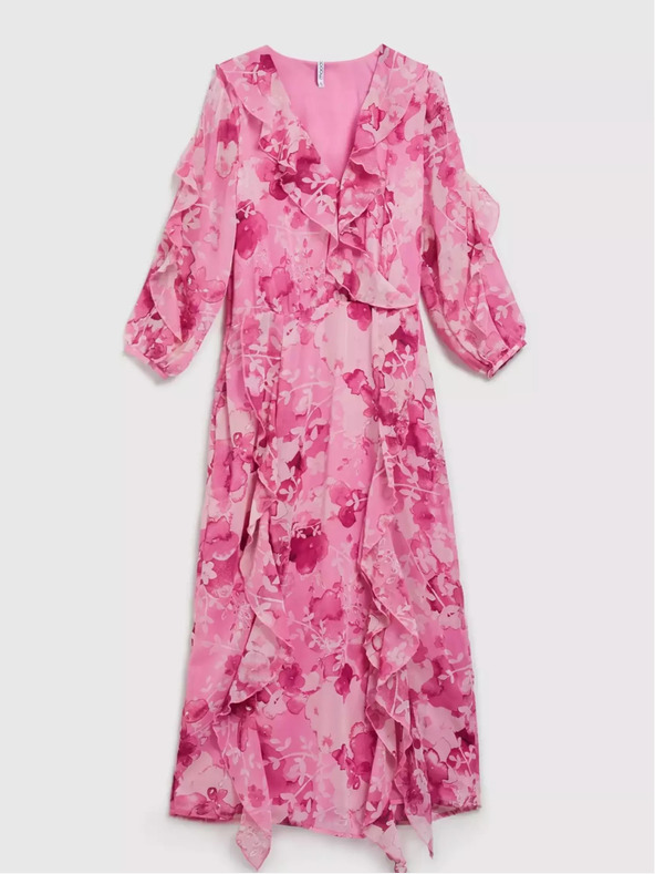 Moodo Розова флорална рокля с волани Moodo