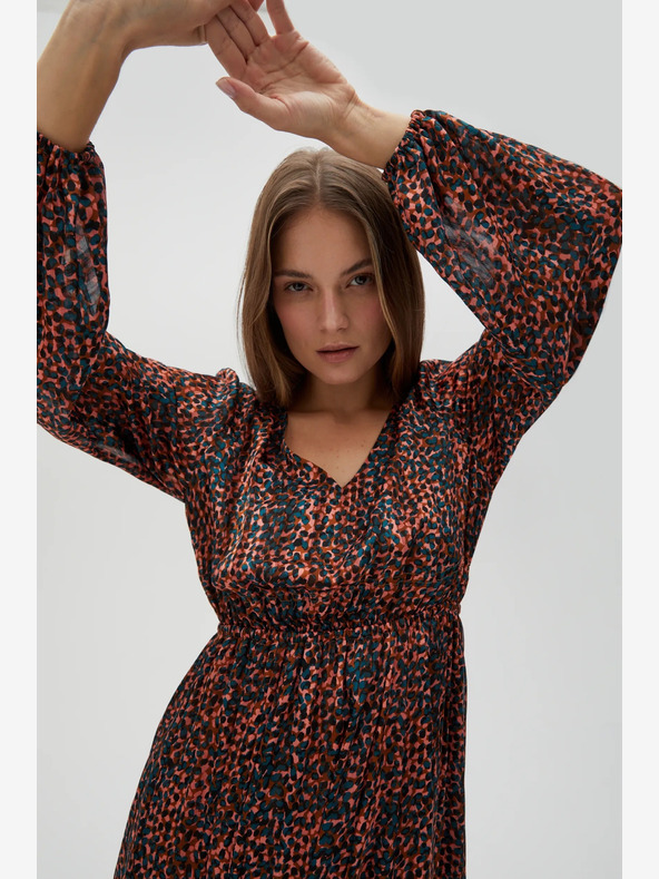 Moodo Оранжева и кафява дамска шарена рокля Moodo