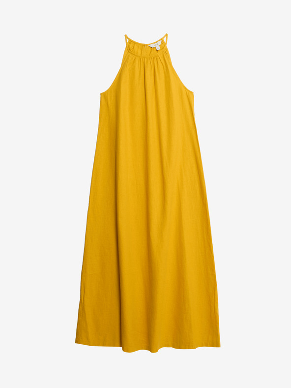 Marks & Spencer Свободна мидакси рокля Marks & Spencer с високо съдържание на лен и закопчаване на врата жълто