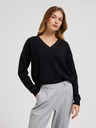 Moodo Черен пуловер с V-образно деколте и дълъг ръкав Moodo