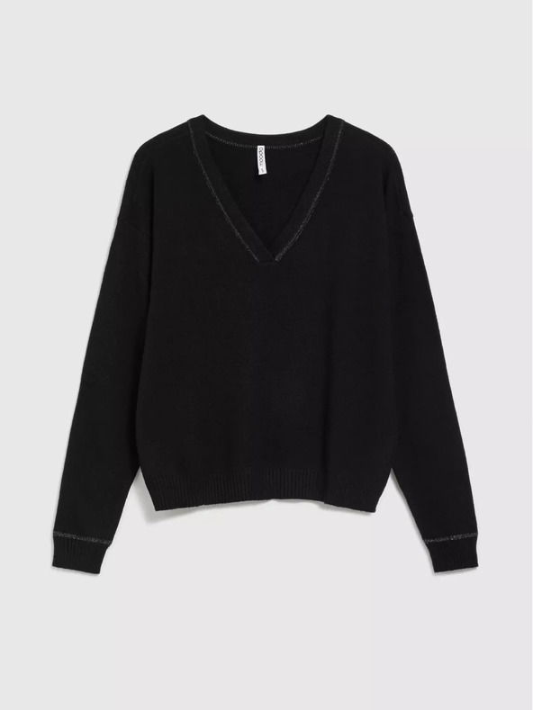 Moodo Черен пуловер с V-образно деколте и дълъг ръкав Moodo