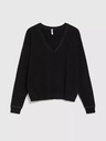 Moodo Черен пуловер с V-образно деколте и дълъг ръкав Moodo
