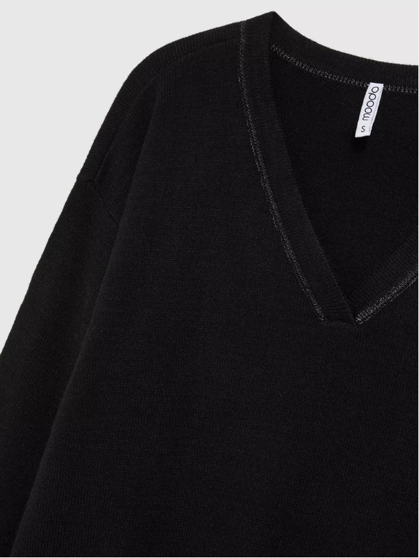 Moodo Черен пуловер с V-образно деколте и дълъг ръкав Moodo