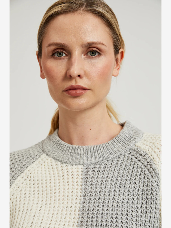 Moodo Дамски пуловер в бяло и сиво Moodo