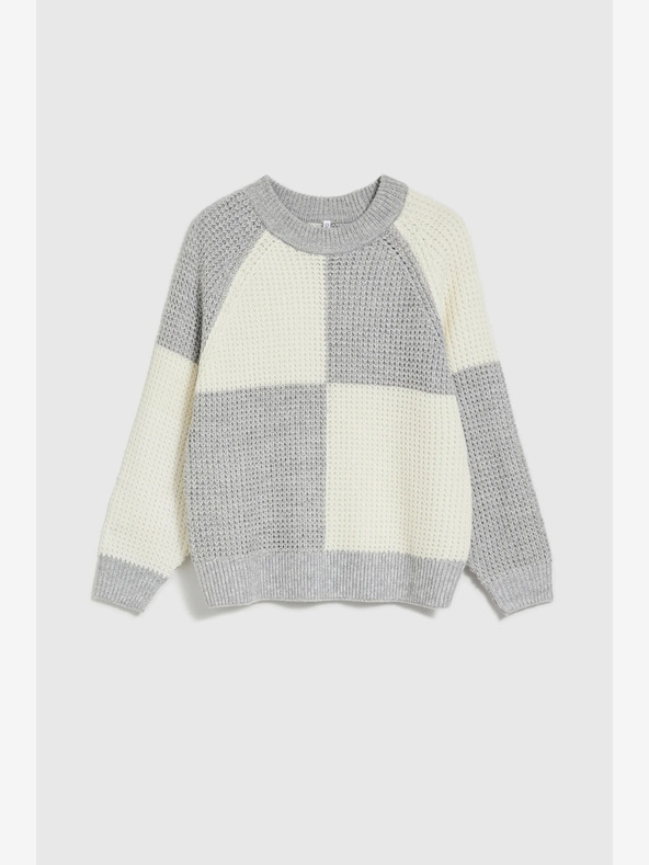 Moodo Дамски пуловер в бяло и сиво Moodo