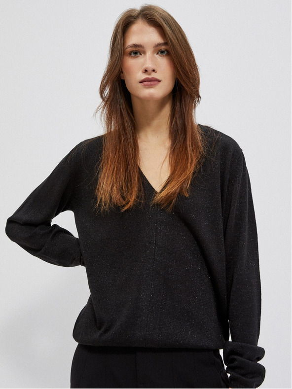 Moodo Черен дамски пуловер с V-образно деколте Moodo