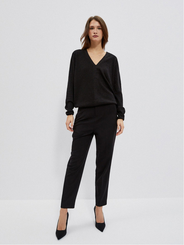 Moodo Черен дамски пуловер с V-образно деколте Moodo