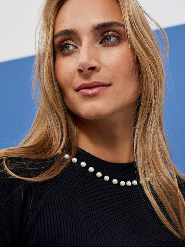 Moodo Черен дамски пуловер с перли Moodo