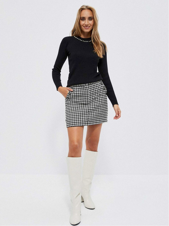 Moodo Черен дамски пуловер с перли Moodo