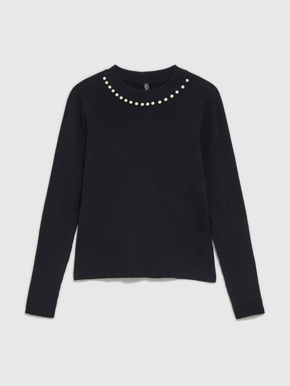 Moodo Черен дамски пуловер с перли Moodo